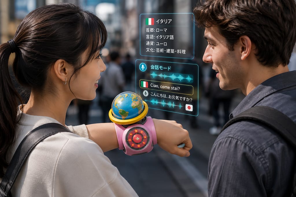 海外リョコッキを現代的な腕装着型翻訳ガイドとして再設計したコンセプト