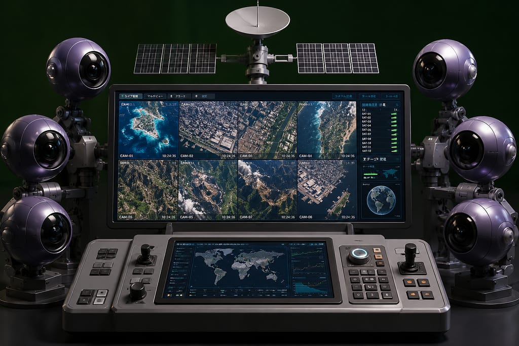 複数衛星と地理空間モニターを組み合わせた衛星スパイカメラの現代的コンセプト