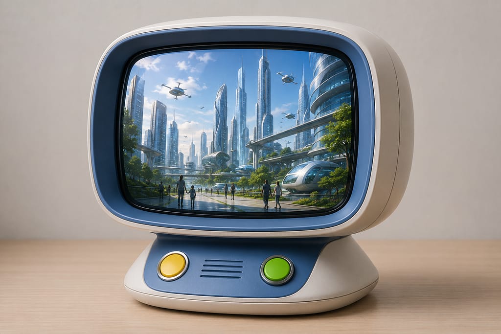 未来シナリオを表示する卓上型テレビ端末のコンセプト