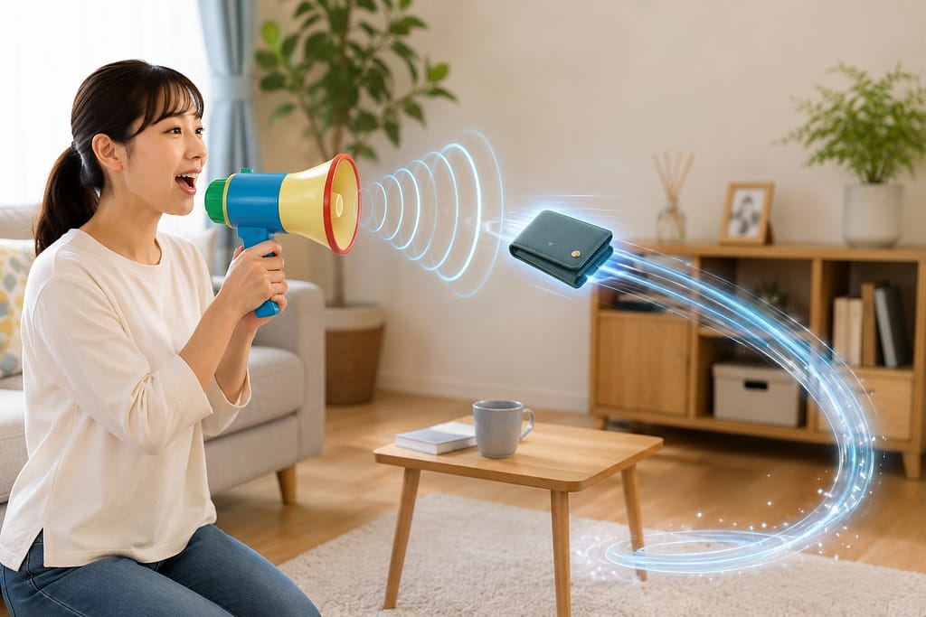 なくし物呼び出しメガホンを現代の位置追跡・ロボット技術として再構成したコンセプト