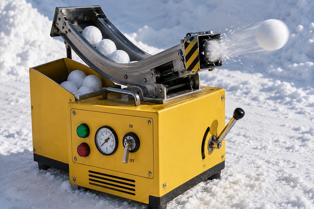安全カバー付き自動雪玉発射装置