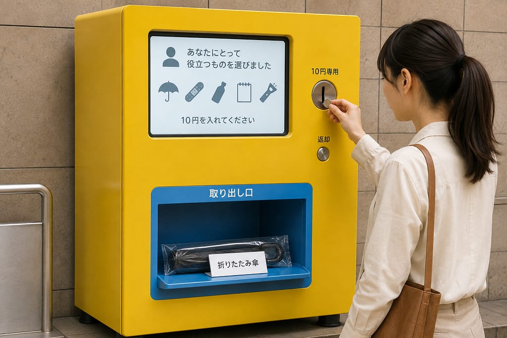 公共施設に設置されたAI搭載の役立つもの販売機のコンセプト