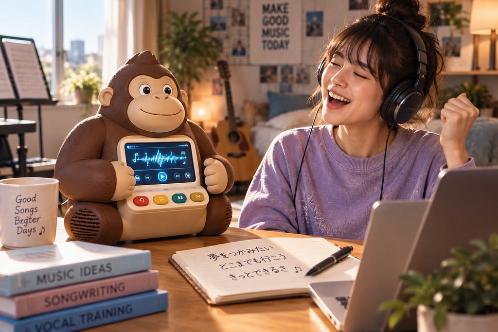 ヒットソングコングを現代技術で再解釈したAI作曲・歌唱トレーニング端末のコンセプト