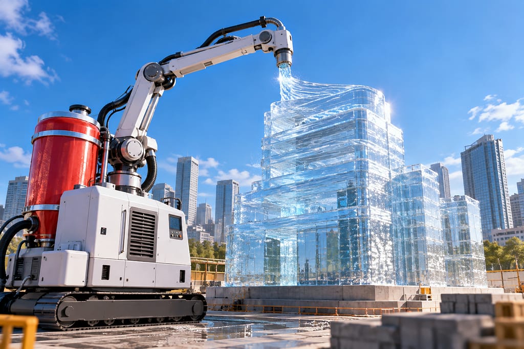 水ビル建築機を現代技術で再解釈した建設3Dプリンターのコンセプト
