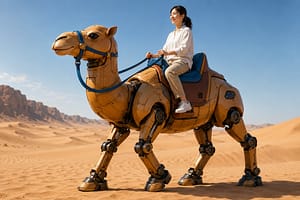 砂漠体験用の現代的なラクダ型乗用ロボットのコンセプト