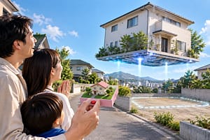 自律搬送モジュールが住宅を持ち上げて移動する未来の引っ越しシステムのコンセプト